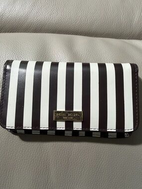 Henry Bendel Striped Black and White Wallet 4 CC slots and small phone case GUC